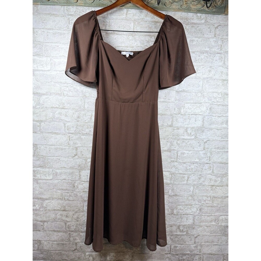Baltic Born Smocked Flutter Sleeve Midi Dress XS Brown Boho Lagenlook Cottage